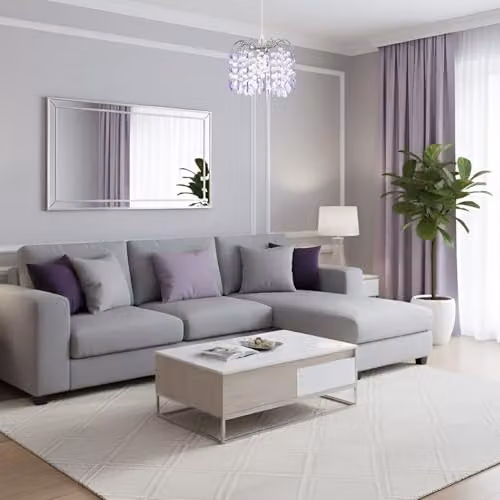 Happy Homewares Contemporary Waterfall Pendant Light Shade with Lilac and Clear Acrylic Droplets and Chrome Metal Frame – 2