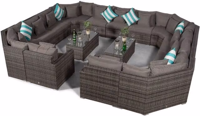 Giardino Santorini 13 Seat Rattan Sofa Set with 2 Coffee Tables in Grey and Brown