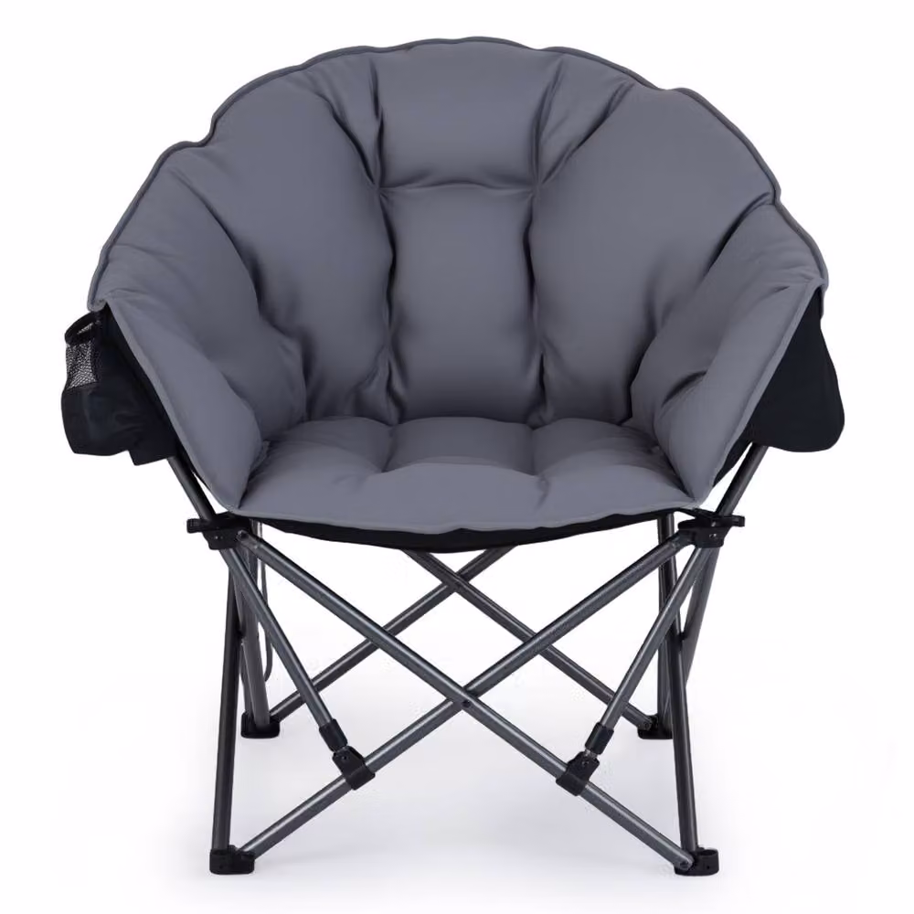 Costway Oversized Folding Camping Chair with Padded Seat and Cup Holder in Grey – 4