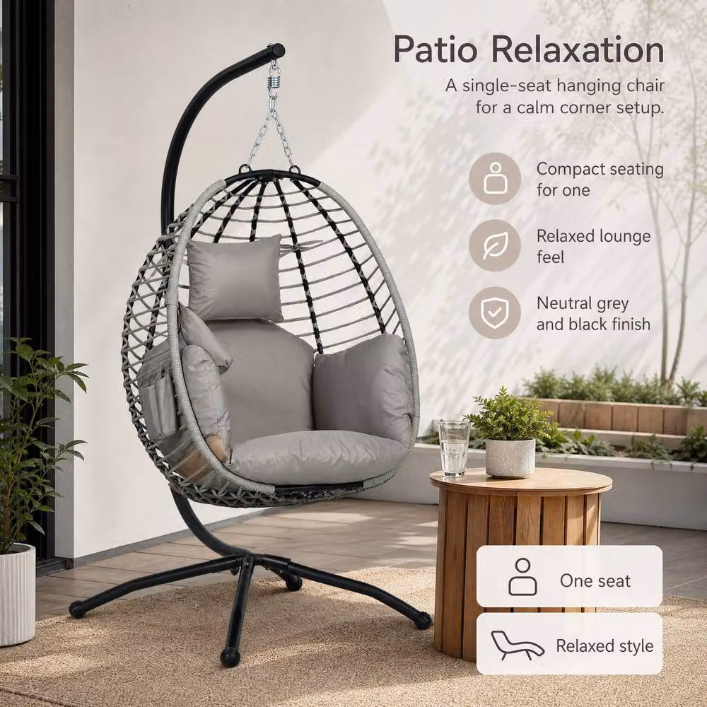 STILVORA Hanging Egg Chair with Cushion in Grey – 5