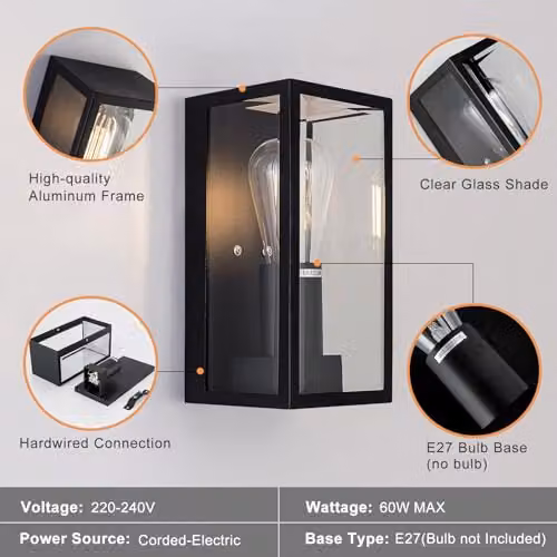 Harper Living Matte Black Stainless Steel Outdoor Wall Lantern, IP54 Waterproof, E27 LED Compatible – 4