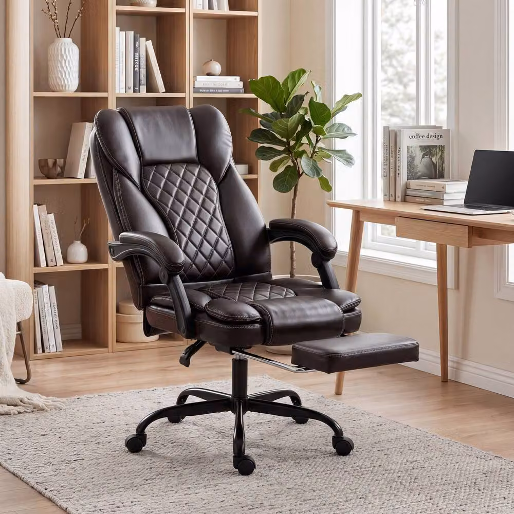 STILVORA Brown Synthetic Leather Executive Office Chair with Footrest and Headrest – 2