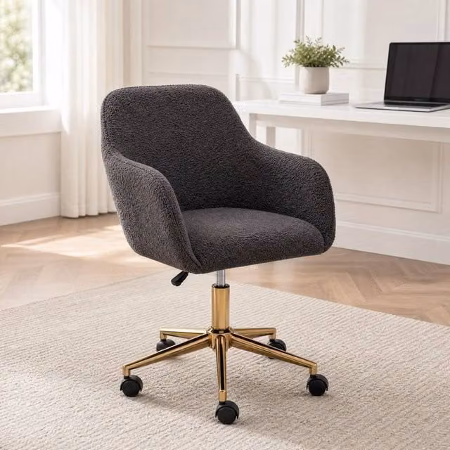 STILVORA Velvet Swivel Task Chair with Gold Metal Base in Grey – 1