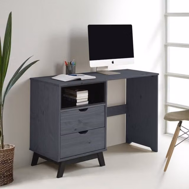 Mercers Furniture Scandinavian Solid Wood Pine Computer Desk and Dressing Table in Grey, W/D/H: 110 x 74 x 41 cm