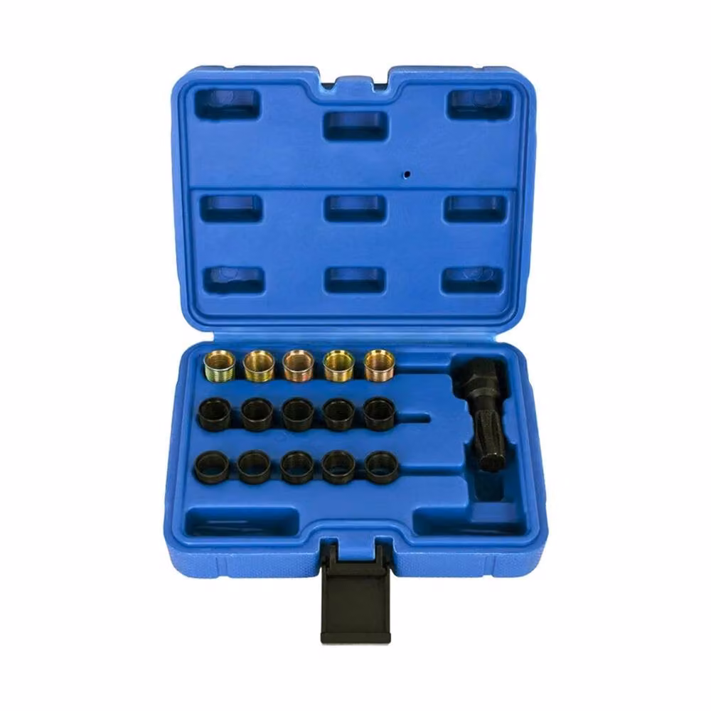 NESTLUNE 16-Piece Spark Plug Thread Repair Tap Tool and Reamer Insert Set, M14 x 1.25mm, Blue – 2