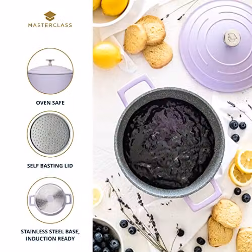 MasterClass Non-Stick Cast Aluminium Casserole Dish with Lid, Purple, 5 l – 3