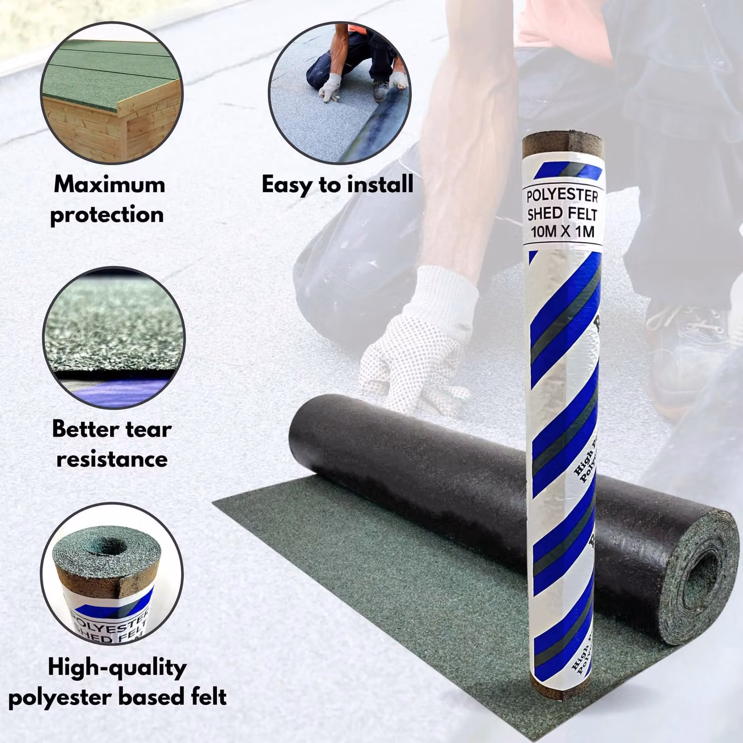 Novecrafto Heavy-Duty Green Polyester Shed Roofing Felt, W: 1 m, L: 10 m – 2