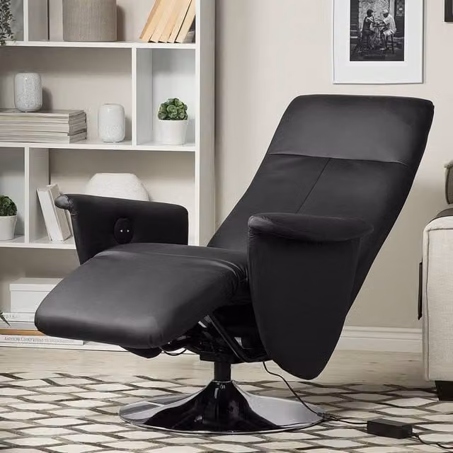 Wyld and Coco High Back Reclining Armchair in Black Faux Leather with Armrests – 1