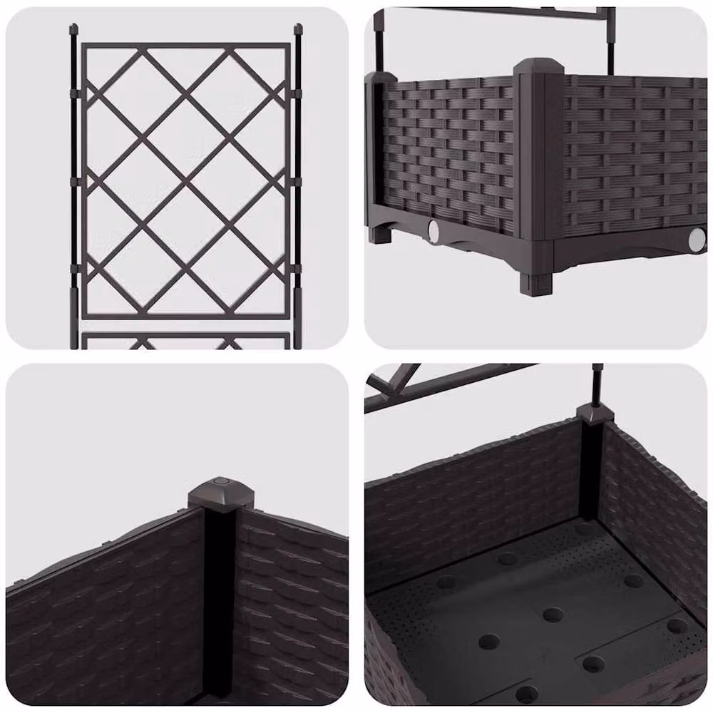 Berkfield Home Garden Planter with Trellis in Brown, W/D/H: 40 x 40 x 125 cm – 4