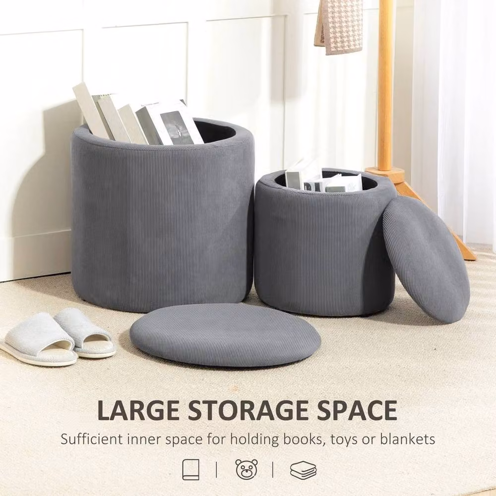 EONLION Grey Fabric Storage Ottoman with Removable Lid – 4