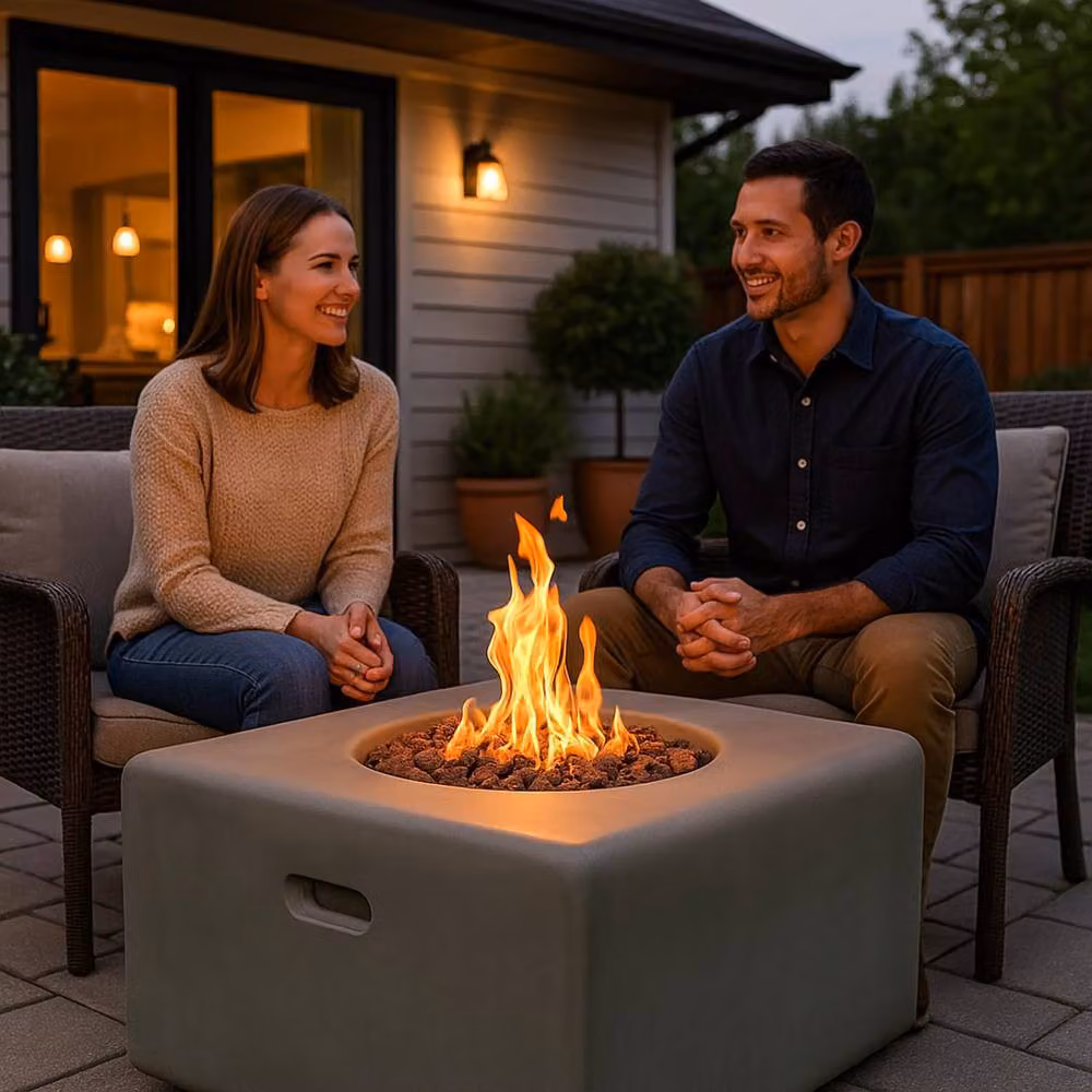Centurion Supports Adelphi Gas Fire Pit Table in Dark Grey with Stone Finish W/D/H: 58.5 x 58.5 x 30.5 cm – 2