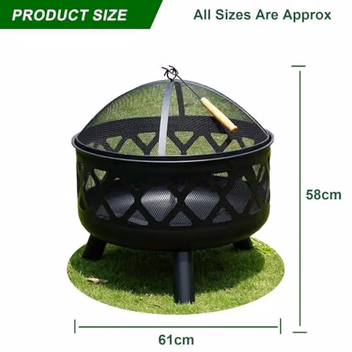 Gr8 Garden Black Steel Round Fire Bowl for Wood and Charcoal with Mesh Cover – 8