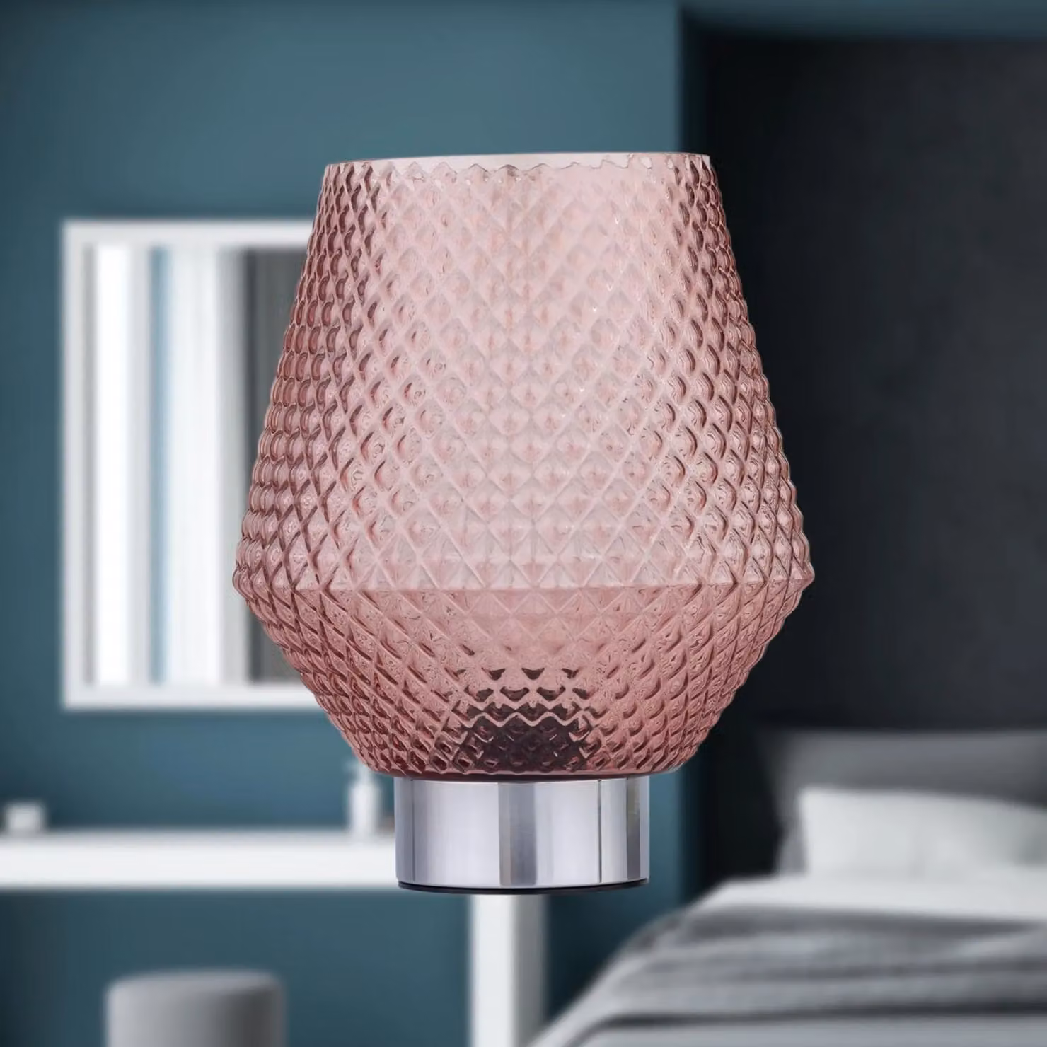 First Choice Lighting Porter Battery Operated Chrome Table Lamp with Pink Glass – 3