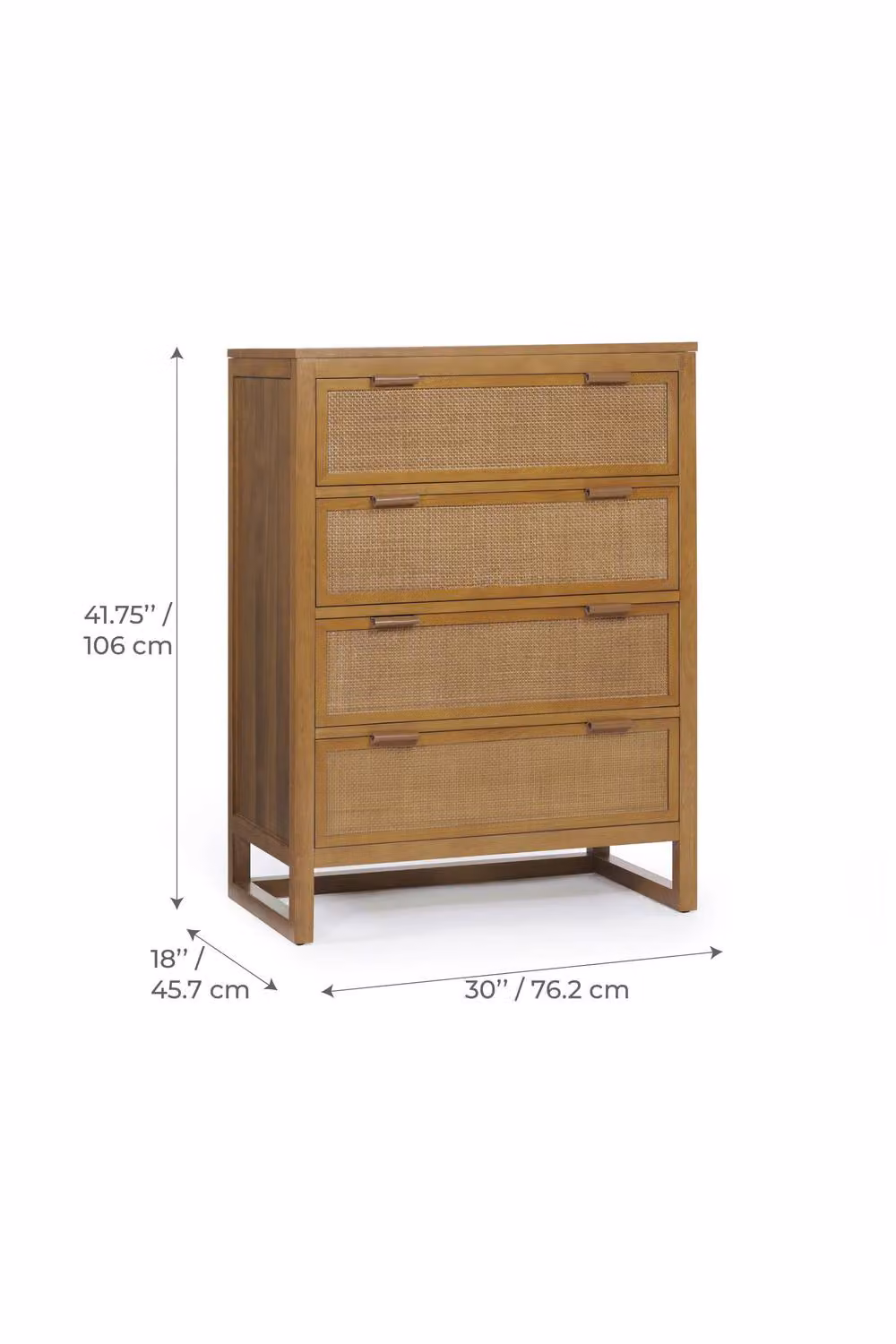Teamson Home Hatteras 4 Drawer Bedroom Dresser with Rattan Inset Drawers in Natural Acacia Veneer Finish – 4