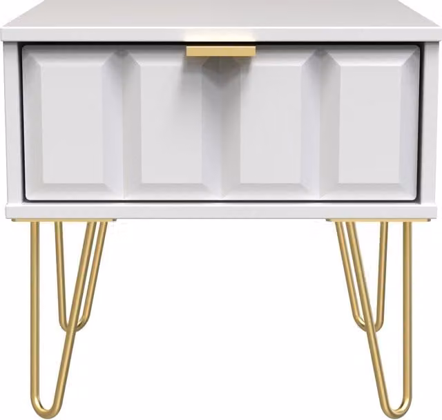 2 U Metro Small 1 Drawer Bedside Table in White and Gold, Ready Assembled