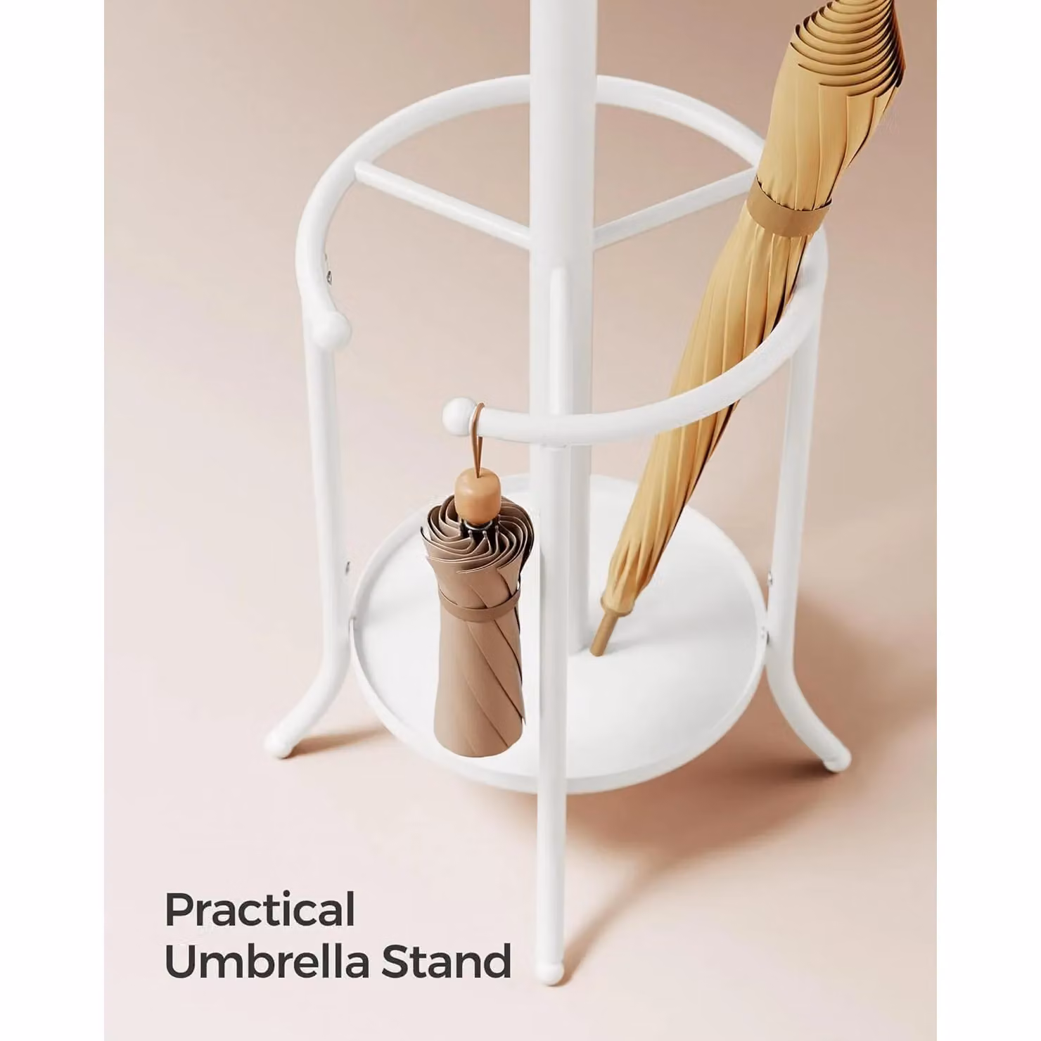 SONGMICS Tall Metal Coat Stand and Umbrella Holder with Hooks in Matt White, H 175 x W 40 cm – 2