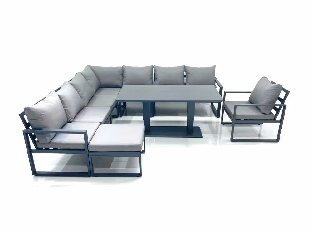 Fimous 9 Seater Outdoor Garden Furniture Set in Dark Grey with Corner Sofa, Big Footstool, Chairs and Height Adjustable Dining Table – 2