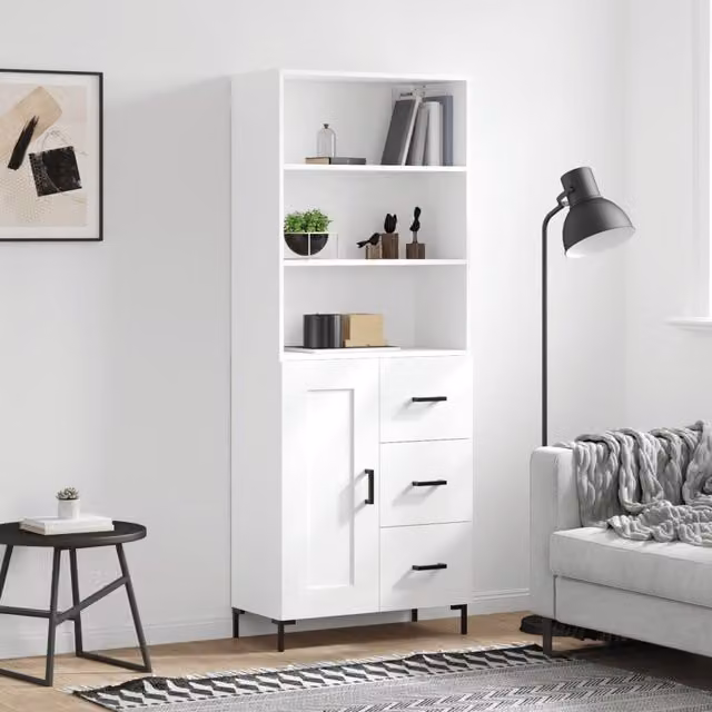 Berkfield Home White Modern Highboard with Hinged Doors and Internal Shelves, W/D/H: 69.5 x 34 x 180 cm