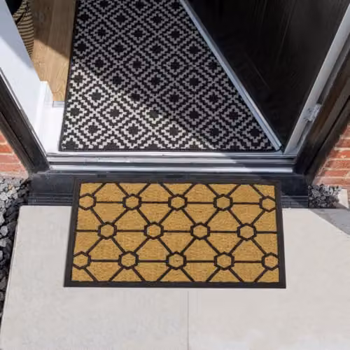 JVL Woven Coir and Rubber Tuffscrape Doormat, Geometric Design, Beige, W: 45 cm, D: 75 cm – 6
