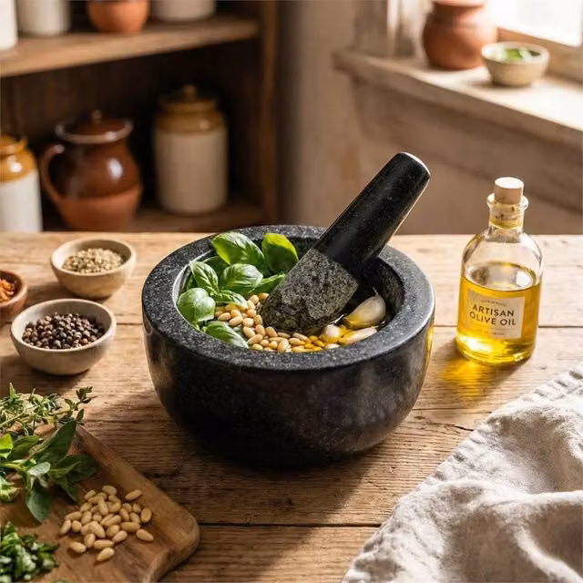 Havendro Large Solid Granite Pestle and Mortar Set in Grey
