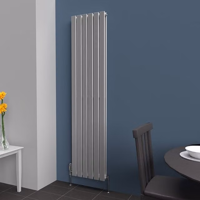 Lux Heat Flat Coloured Vertical Radiator in Metallic Silver, H 180 cm x W 42 cm