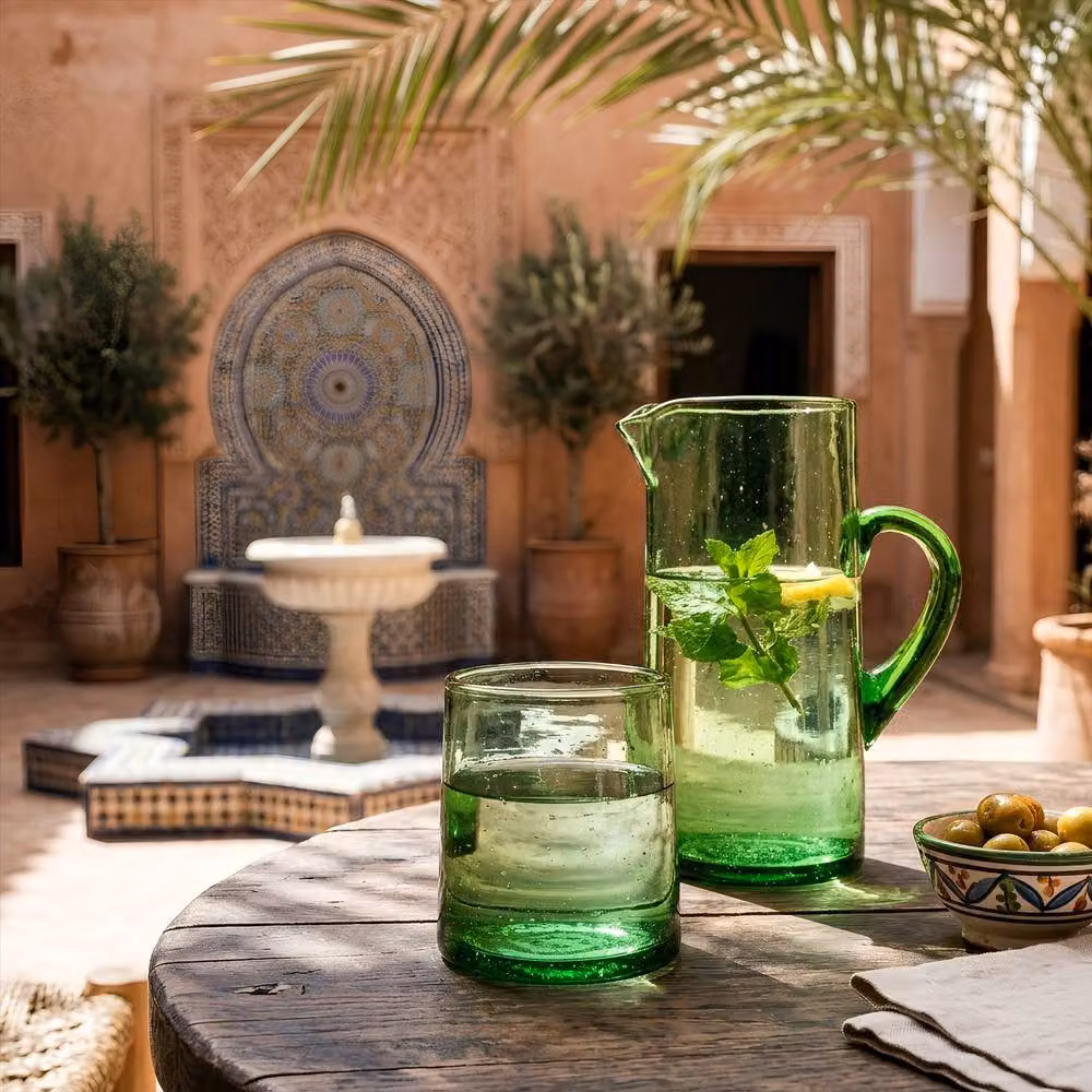 Nicola Spring Merzouga 7-Piece Recycled Glass Tumbler and 1L Jug Set in Green – 8