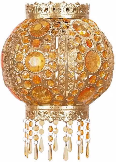 ValueLights Bazaar Moroccan Jewelled Metal Ceiling Lamp Shade in Gold and Silver – 2