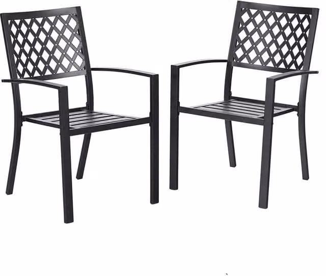KORVIXA Set of 2 Modern Geometric Metal Garden Chairs in Matt Black, H 88.9 x W 45.72 x D 45.72 cm – 1