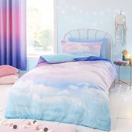 Catherine Lansfield Ombre Rainbow Clouds Reversible Double Duvet Cover Set with Pillowcases, Multicolour, Duvet Cover: 200 x 200 cm, Pillowcases: 50 x 75 cm