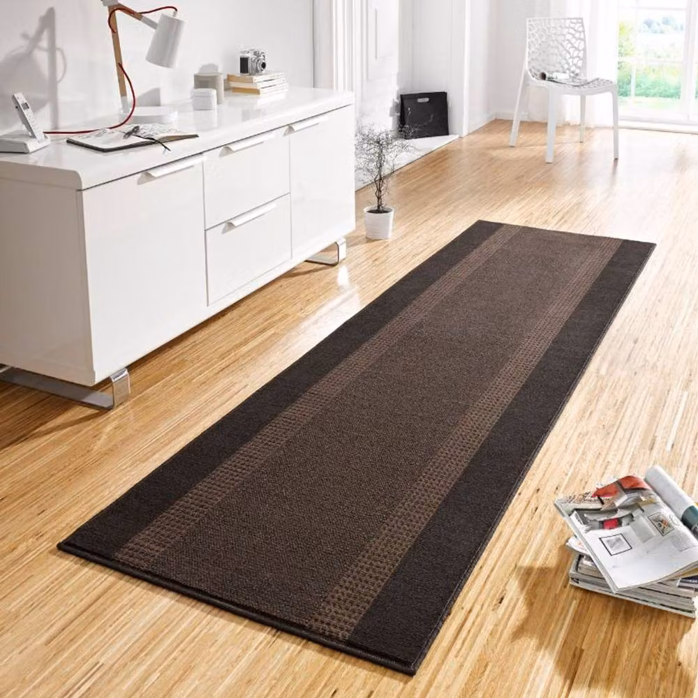 THE RUGS Designer Velours Band Brown Polypropylene Short Pile Runner, W: 80 cm, L: 250 cm – 4
