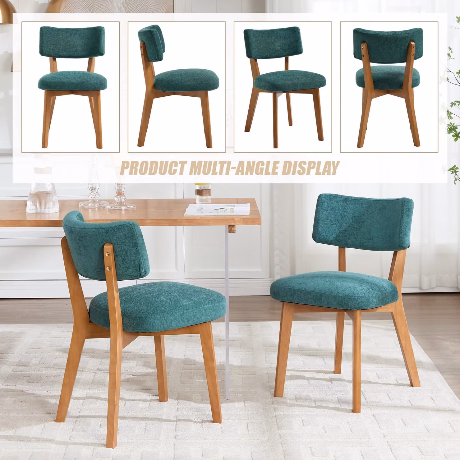 Aosom UK Mid-Century Upholstered Dining Chairs with Ergonomic Backrest, Green, W/D/H: 54.5 x 47 x 77 cm – 3