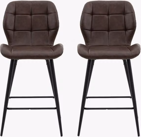 Perch & Parrow Set of 2 Brown Scandinavian Upholstered Kitchen Stools with Synthetic Leather