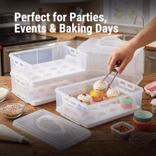 Gr8 Home 3 Tier Stackable Cupcake Carrier Box in Clear Plastic for 36 Cupcakes – 3