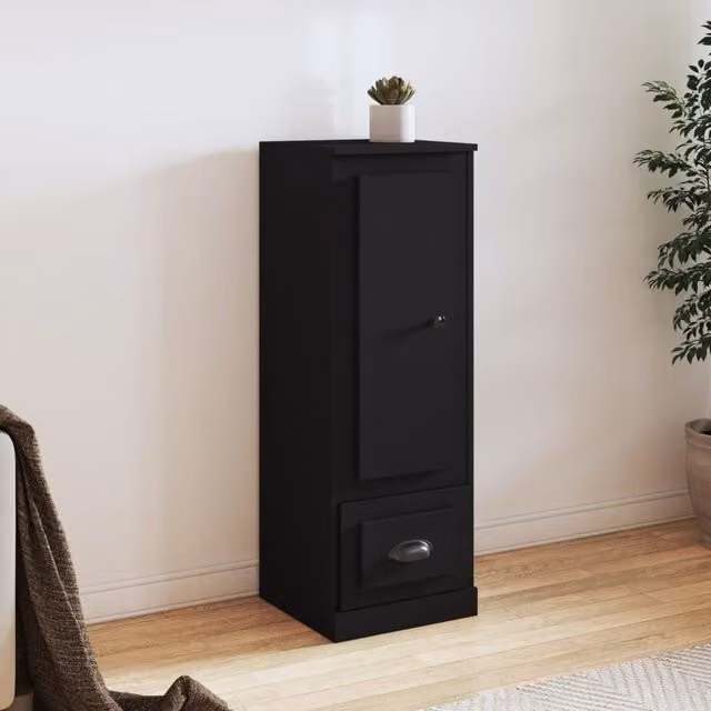 Berkfield Home Black Matt Highboard with Hinged Doors and Drawers, W/D/H: 36.0 x 35.5 x 103.5 cm – 1