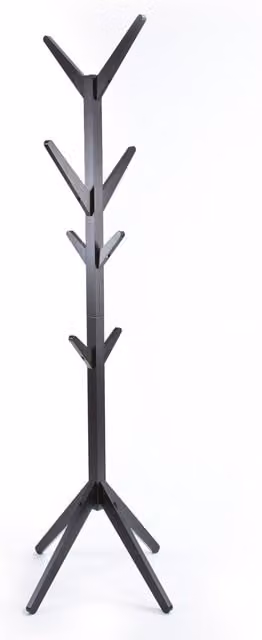 Elegant Brands Scandinavian Black Matt Wooden Freestanding Hat and Coat Stand with 8 Hooks