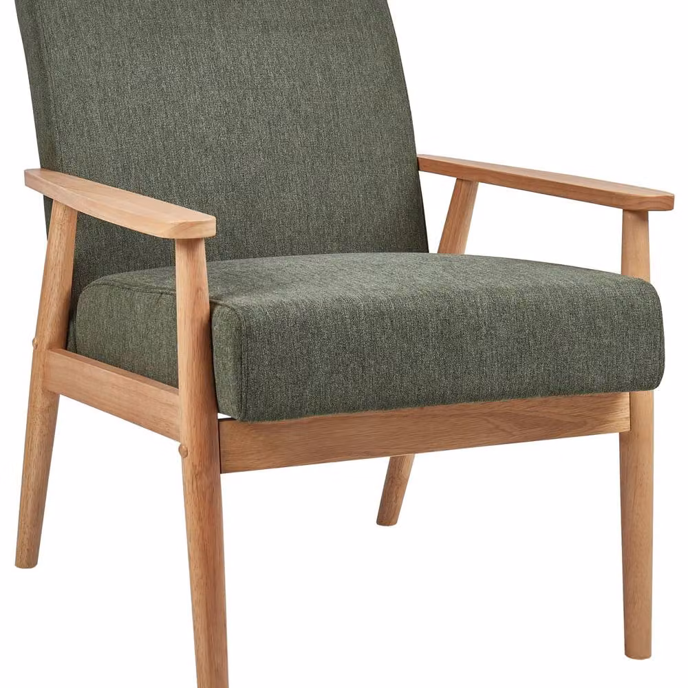 Wyld and Coco Mid-Century Green Polyester Armchair with Solid Rubberwood Frame – 2