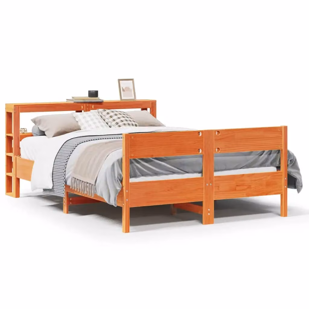 Berkfield Home Small Double Solid Wood Pine Bed Frame in Wax Brown, W/D/H: 120 x 200 cm – 2
