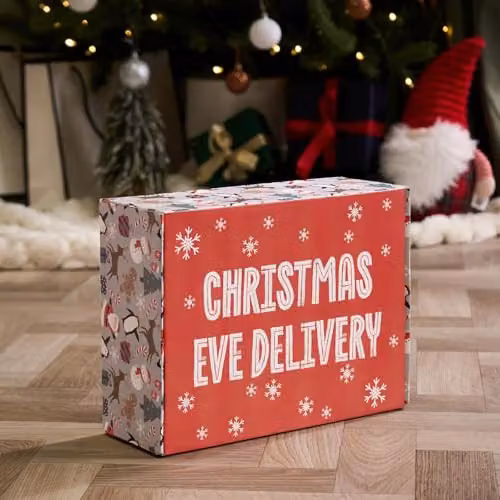 OHS Reusable Christmas Eve Gift Box in Red and Grey Paper, W/D/H: 33 x 12 x 12 cm – 1