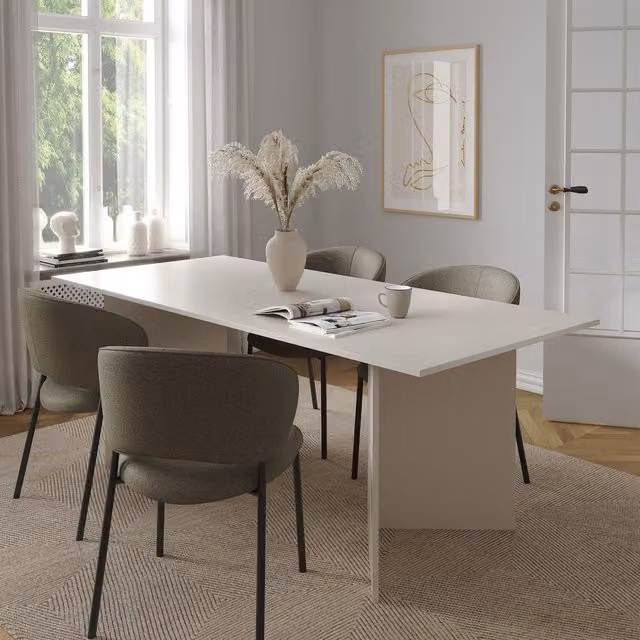 Furniture To Go Minimalist Rectangular Family Dining Table in Beige, W: 200 cm, D: 90 cm