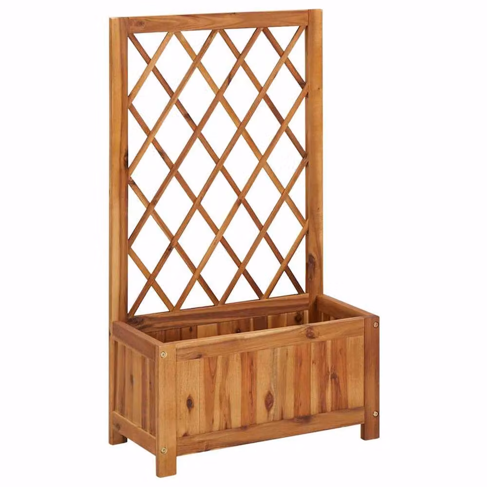 Berkfield Home Garden Raised Bed with Trellis in Brown Solid Acacia Wood – 2