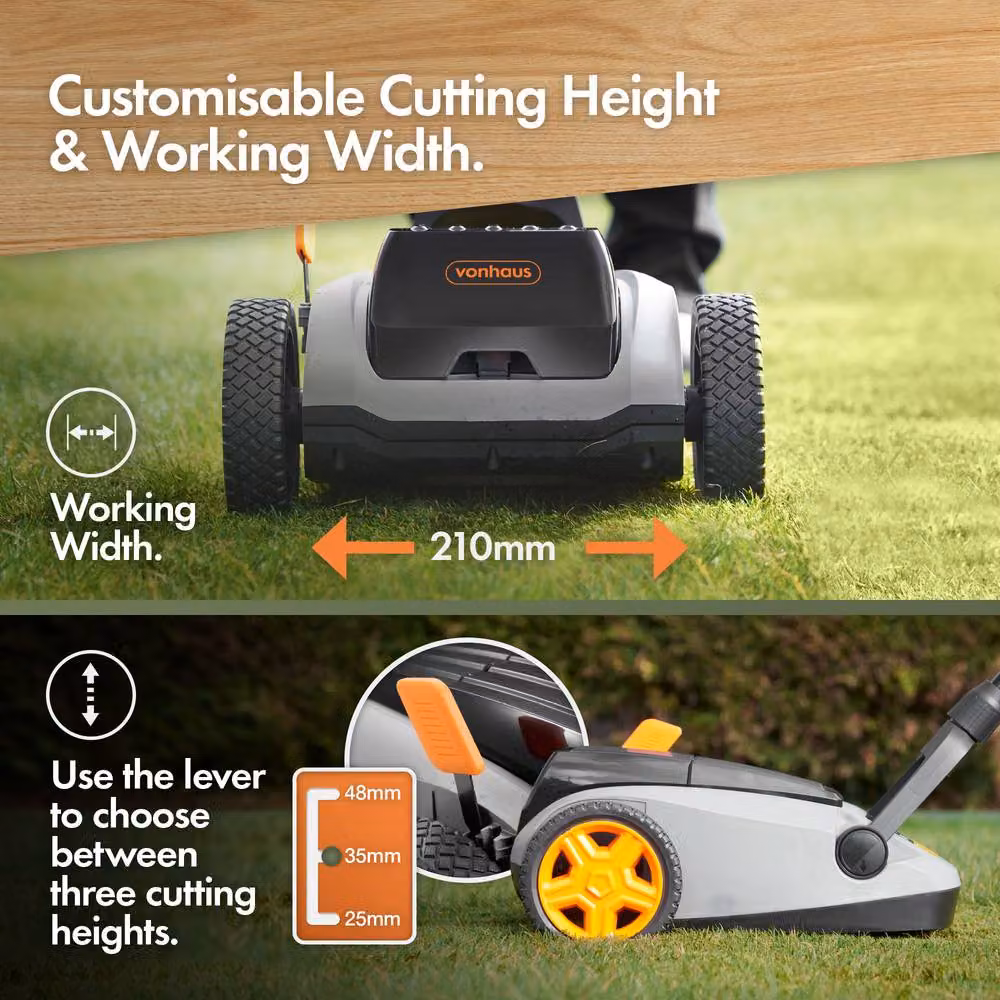 VonHaus 18V Cordless Lawnmower in Grey with Rechargeable Battery – 3