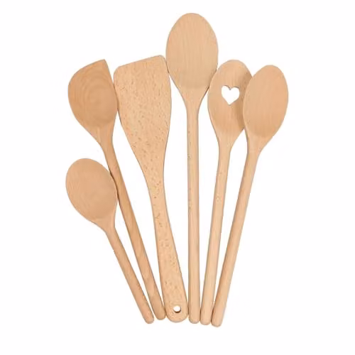 Argon Tableware 6pc Heart Shaped Wooden Cooking Spoon Set in Brown, Heat Resistant and Non-Scratch