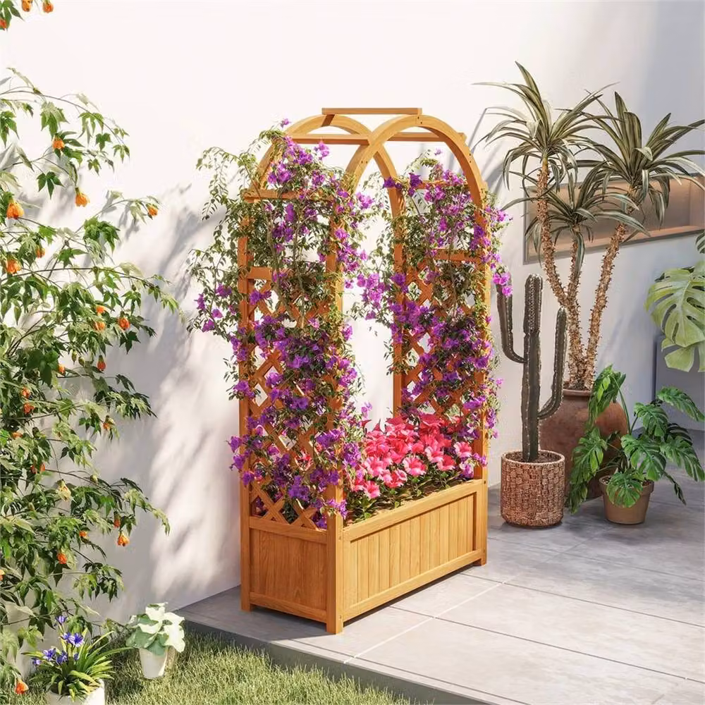Nordara Brown Wooden Raised Garden Bed Trellis Planter with Fabric Liner – 6