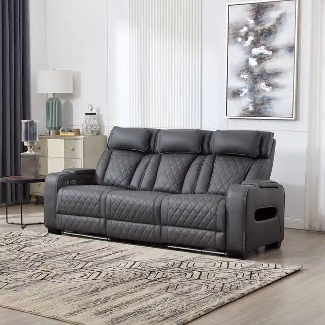 More4Homes Capri 3 Seater Electric Recliner Sofa Set with Bluetooth Speakers, USB Charging and LED Lighting in Charcoal Grey