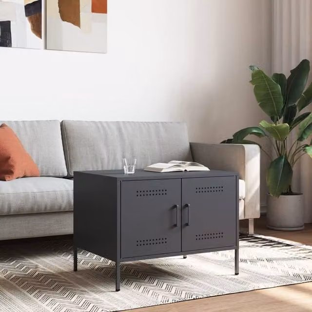 Berkfield Home Anthracite Metal Coffee Table in Grey, W/D/H: 68 x 50 x 50.5 cm – 1