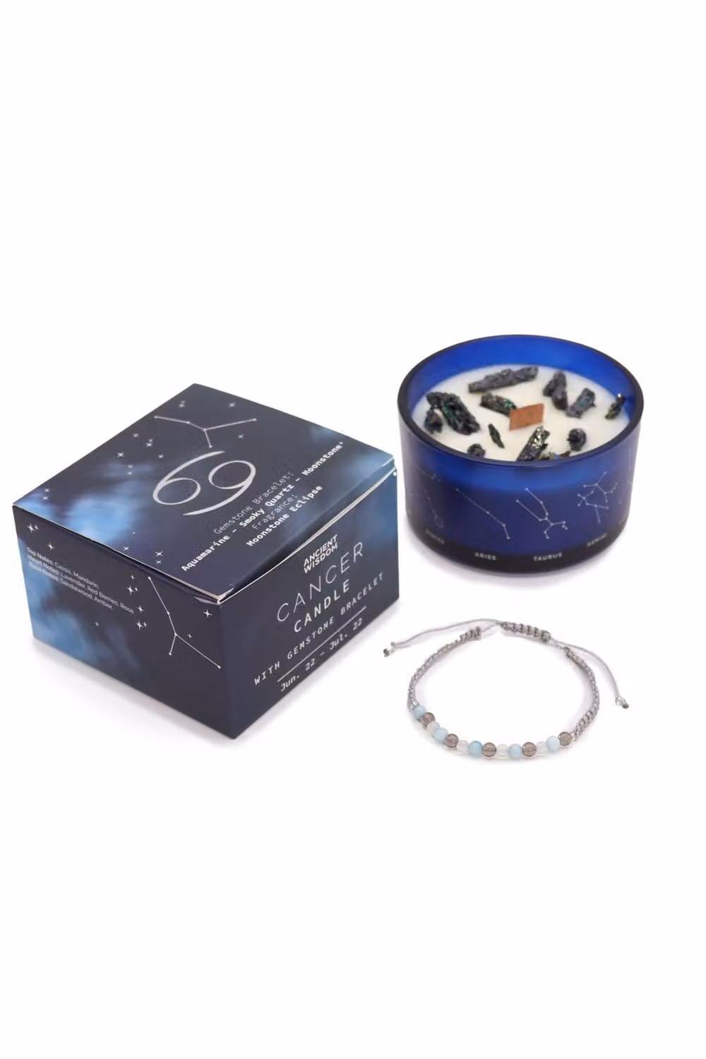 KDMD Cancer Zodiac Blue Moonstone Crystal Candle and Gemstone Bracelet Set – 2