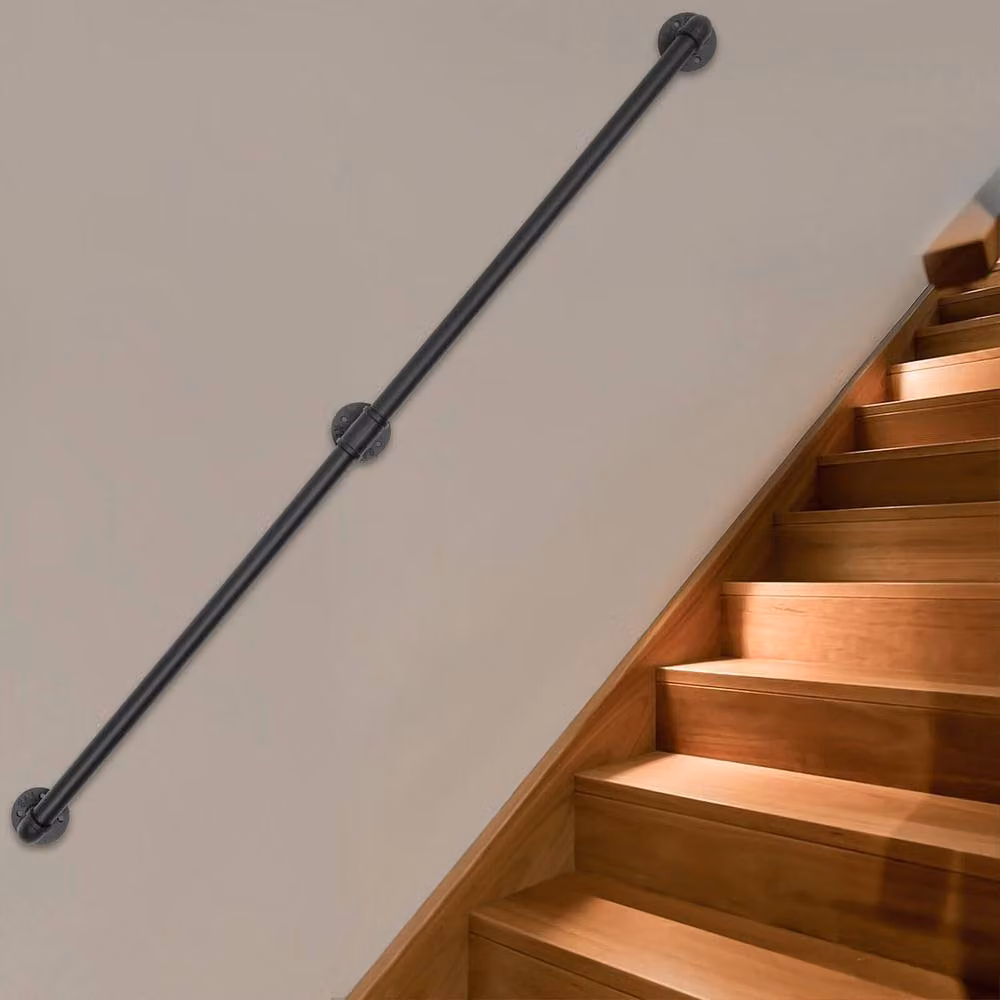 Havendro Black Modern Outdoor Steel Handrail, 5ft Round Galvanised Stair Railing – 4
