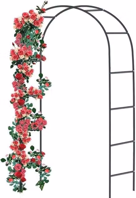 Kelvenix Black Steel Garden Arch Trellis Support for Climbers, H: 240 cm x W: 140 cm x D: 38 cm – 1