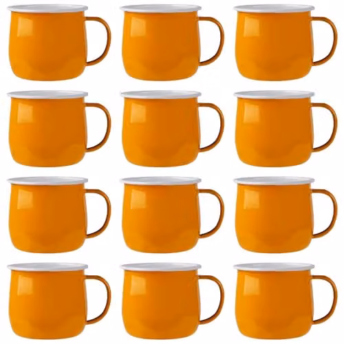 Argon Tableware Enamel Belly Mugs, 375ml, Yellow, Set of 12