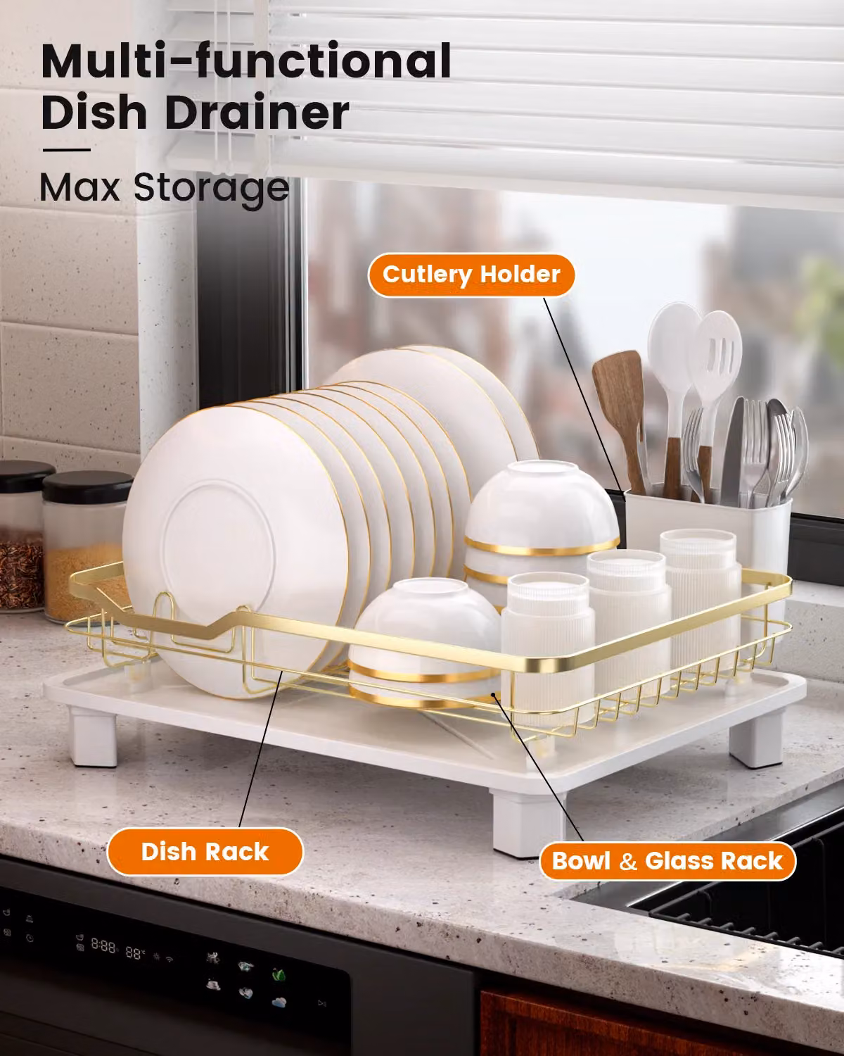 Appaso Gold Stainless Steel 1-Tier Rust-Resistant Dish Drainer Rack – 3